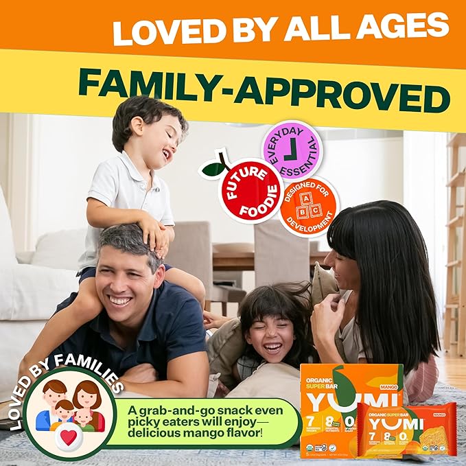 YUMI Organic Breakfast Superbar, Gluten-Free, No Added Sugar, 7+ Vegetables, Soft-Baked Crust, Healthy Snack Bars for Kids, School Safe, Healthy Alternative to Granola Bars or Cereal Bars, Mango (30ct)