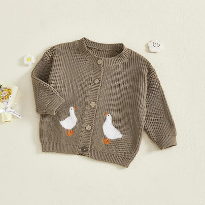 Baby Girl Cardigan Sweater Toddler Goose Embroidered Button Down Knit Sweaters Fall Winter Knitwear Jacket Clothes