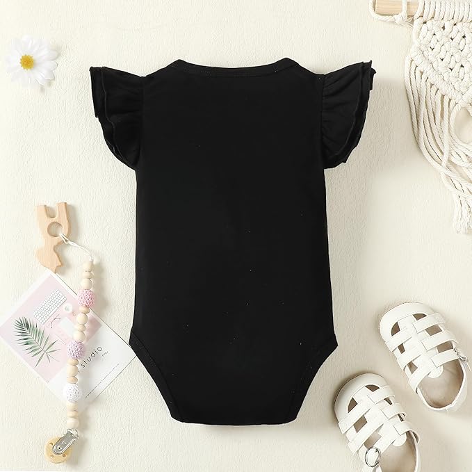 LYSMuch Baby Girls Ruffle Sleeves Bodysuit Infant Solid Color Top Jumpsuit