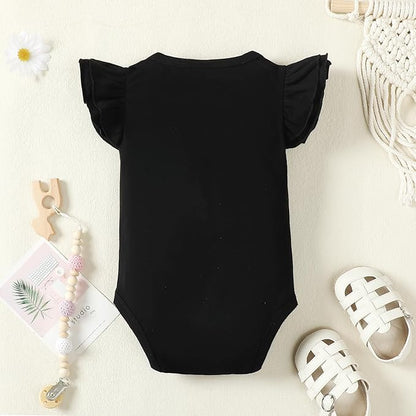 LYSMuch Baby Girls Ruffle Sleeves Bodysuit Infant Solid Color Top Jumpsuit