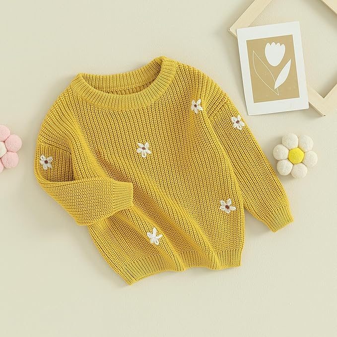 Mubineo Baby Girl Winter Clothes Cute Flower Sweater Crewneck Pullover Long Sleeve Knit Newborn Infant Sweaters