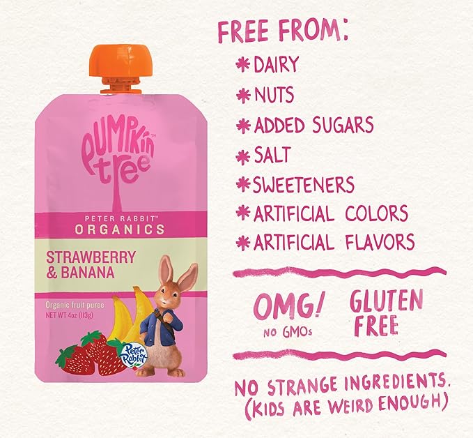 Pumpkin Tree Peter Rabbit Organics Strawberry and Banana Pure Fruit Snack, 4 Ounce (Pack of 36)