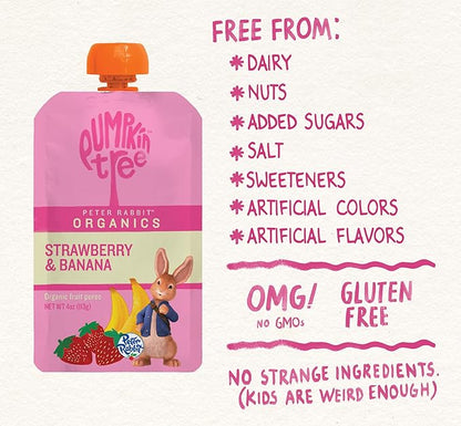Pumpkin Tree Peter Rabbit Organics Strawberry and Banana Pure Fruit Snack, 4 Ounce (Pack of 36)