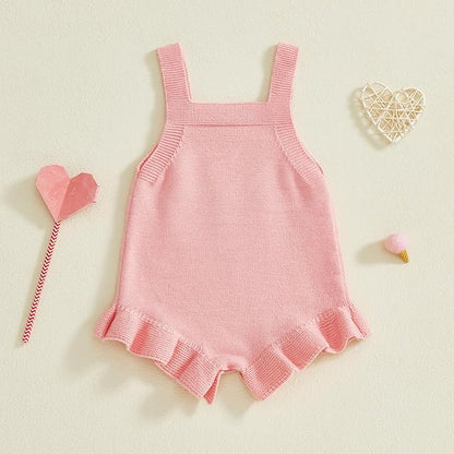 Infant My First Valentines Baby Girl Outfit Newborn Button Heart Embroidery Knit Romper Bubble Bodysuit One Piece