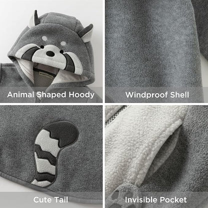 DAVE&BELLA Toddler Fleece Jacket, Baby Boys Girls Animal-shaped Hooded Zipper Long Sleeve Warm Spring Autumn Outerwear Coat