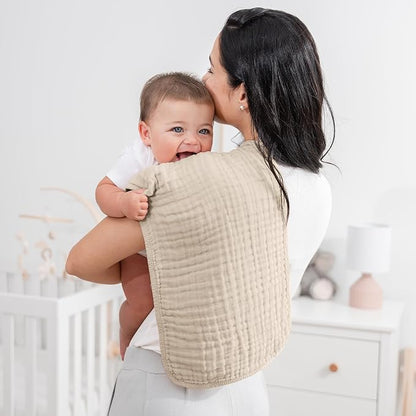 Comfy Cubs Muslin Burp Cloths 20" x 10", Pack of 10 - Large, 6-Layer, Ultra Absorbent 100% Cotton for Baby Drool and Messes - Soft, Safe & Gentle Baby Burp Cloths for Boys & Girls - Sand