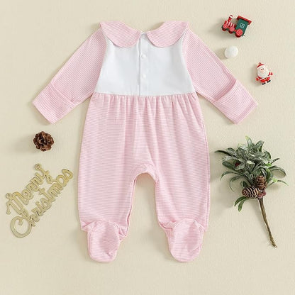 Newborn Baby Girl Footed Romper Onesie Little Sister Embroidery Fall Clothes Coming Home Outfit Vintage Jumpsuit
