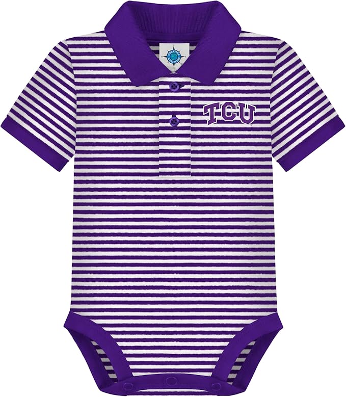 Creative Knitwear College Baby Striped Polo Bodysuit - Team Logo, Multiple Colors, for Boys & Girls (0-12 Months)