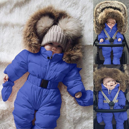 Baby Boys Girls One-Piece Snowsuit Winter Padded Coat Hooded Ski Suit Full Zip Insulated Jacket Jumpsuit Ski Clothes