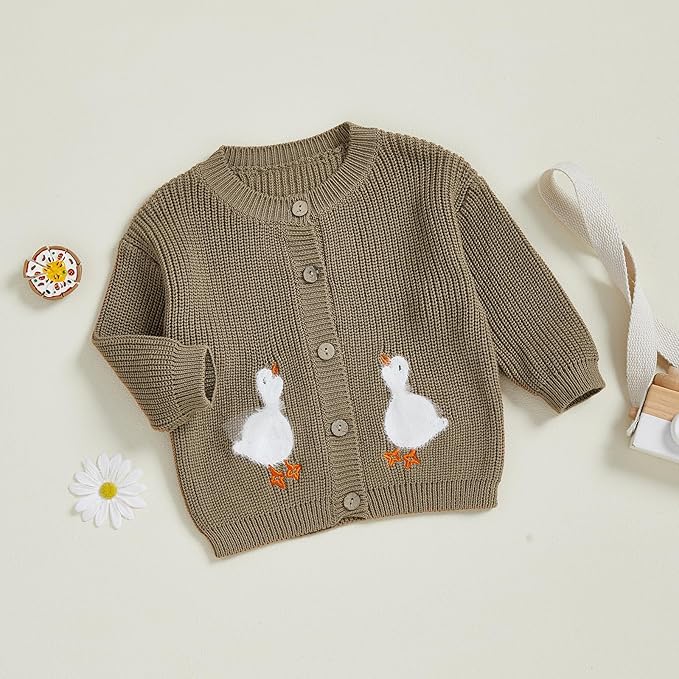 Baby Girl Cardigan Sweater Toddler Goose Embroidered Button Down Knit Sweaters Fall Winter Knitwear Jacket Clothes