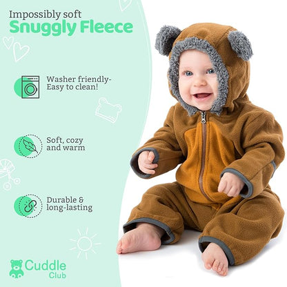 Cuddle Club Fleece Baby Bunting Bodysuit with Hood, Convertible Mittens & Booties, Car Seat Friendly, Soft & Warm, Easy Zip