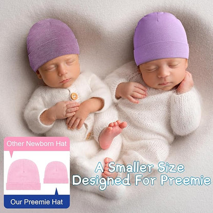 Newcotte 6 Pcs Preemie Baby Hats Cotton Preemie Caps Warm Newborn Beanie Premature Hat for Nicu Premature Boy Girl