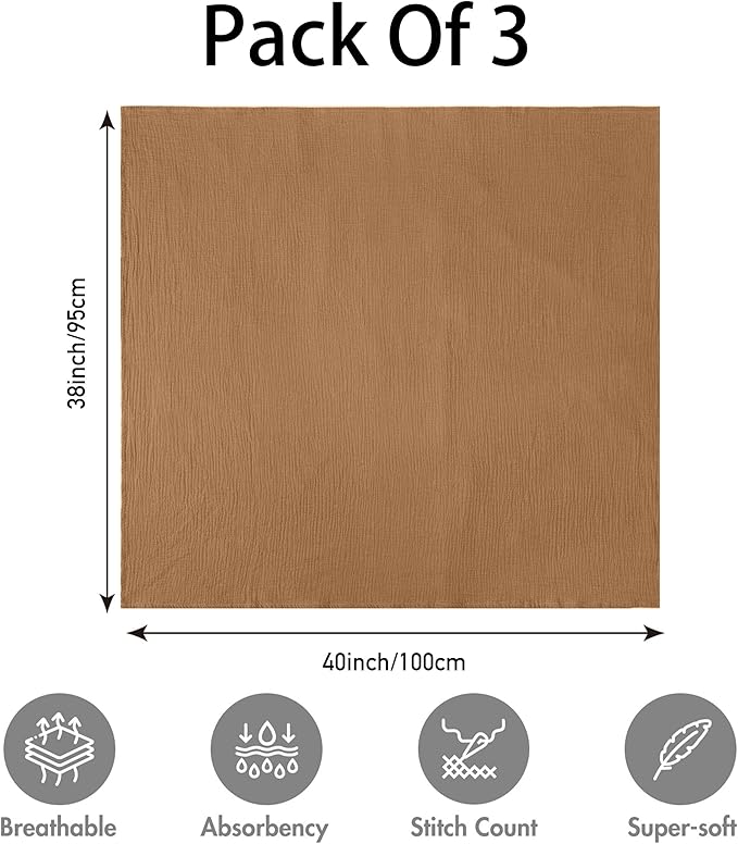 GLLQUEN BABY Muslin Swaddle Blankets,3-Pack Receiving Blanket for Newborn Boys and Girls,Baby Swaddle Blanket Unisex,Little Bear,Baby Essentials, Registry & Gift, 40 x 38 inches