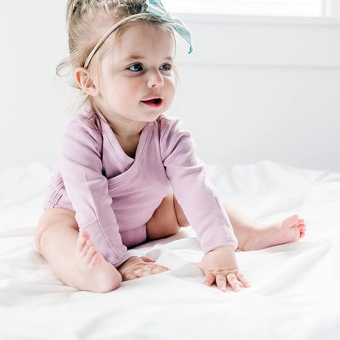 Baby Side Snap Bodysuit Set, 100% Cotton Boy Girl Unisex Kimono Onesie, 4 Pack