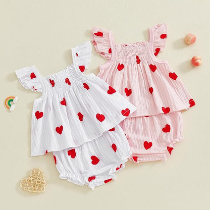 Mubineo Baby Girl Summer Clothes Cute Ruffle Tops Dress Shorts Outfits Set Infant Toddler Shrit Bloomers Princess Outfit