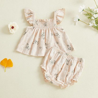 Mubineo Baby Girl Summer Clothes Cute Ruffle Tops Dress Shorts Outfits Set Infant Toddler Shrit Bloomers Princess Outfit