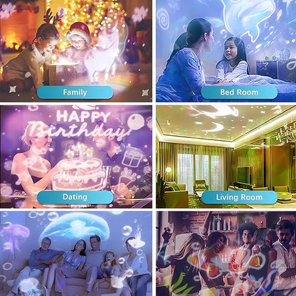 Ocean Kids Night Light Projector,360°Rotating Jellyfish Lamp Projector with 7 Films & Timer Sensory Lights,Baby Toddler Bedroom Ceiling Projector, Birthday Christmas Gifts for Children Adults