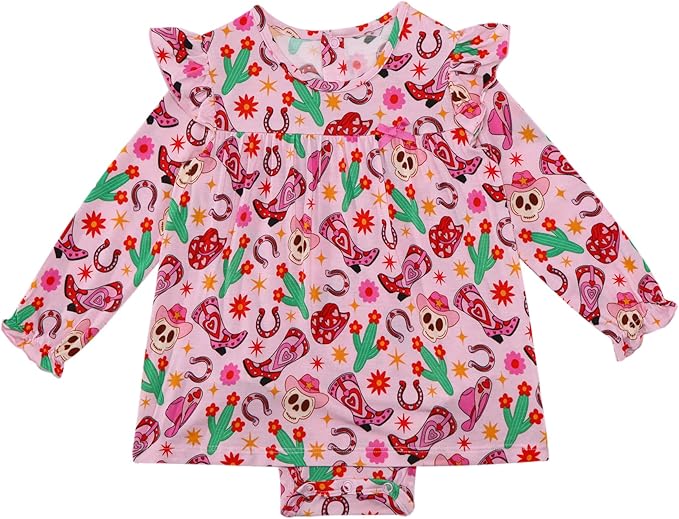 Baby Girl Bodysuit Dress- Viscose Made from Bamboo, Long Sleeve Flutter Skater Dress with Bodysuit Infant Outfit