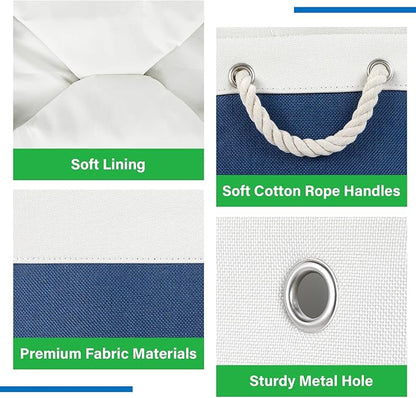 Bidtakay Large Storage Baskets for Shelves 3 Pack Fabric Storage Bins for Organizing Navy Blue Decorative Baskets Linen Collapsible Organizer for Closet