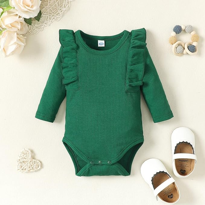 0-24M Infant Ribbed Romper Baby Girls Knit Ruffle Bodysuit Toddler Girl Solid Color Jumpsuit Holiday Shirt Tpos