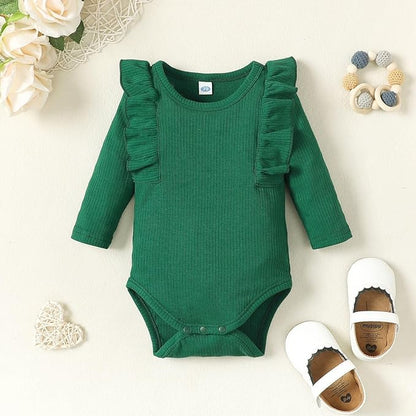 0-24M Infant Ribbed Romper Baby Girls Knit Ruffle Bodysuit Toddler Girl Solid Color Jumpsuit Holiday Shirt Tpos