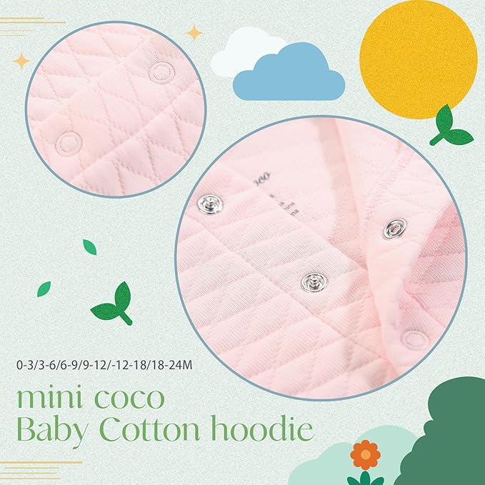 100% Cotton Baby Fall Hoodies Jacket, Comfortable Soft and Warm Baby Spring Jacket,0-24Months Solid-Coloured Coat