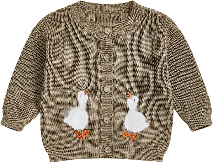 Baby Girl Cardigan Sweater Toddler Goose Embroidered Button Down Knit Sweaters Fall Winter Knitwear Jacket Clothes