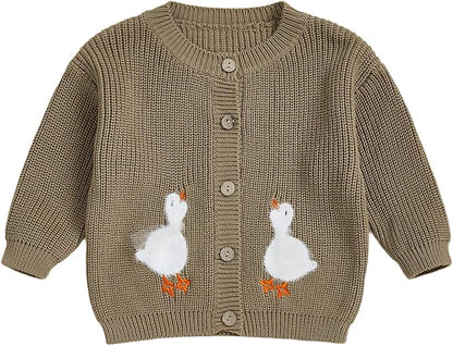 Baby Girl Cardigan Sweater Toddler Goose Embroidered Button Down Knit Sweaters Fall Winter Knitwear Jacket Clothes