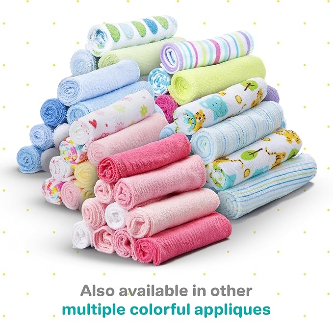 Spasilk 10 Pack Soft Terry Bath Washcloths – Newborn Boy or Girl, Blue Tiger