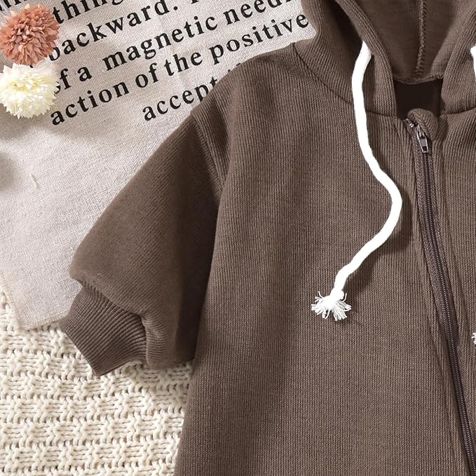 Unutiylo Unisex Baby Boys Girls Long Sleeve Infant Baby Zipper Hooded Jumpsuits Romper Loose Outfit Clothes