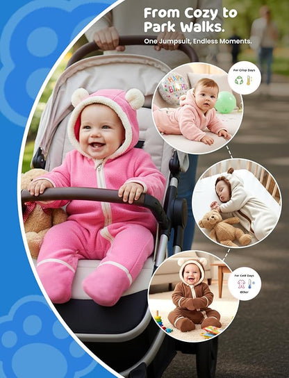 PATPAT Fleece Hooded Footed Clothes, Soft Warm Footie Covers, Car Seat Friendly, Easy Zip,Cute Romper Newborn Infant Jumpsuit