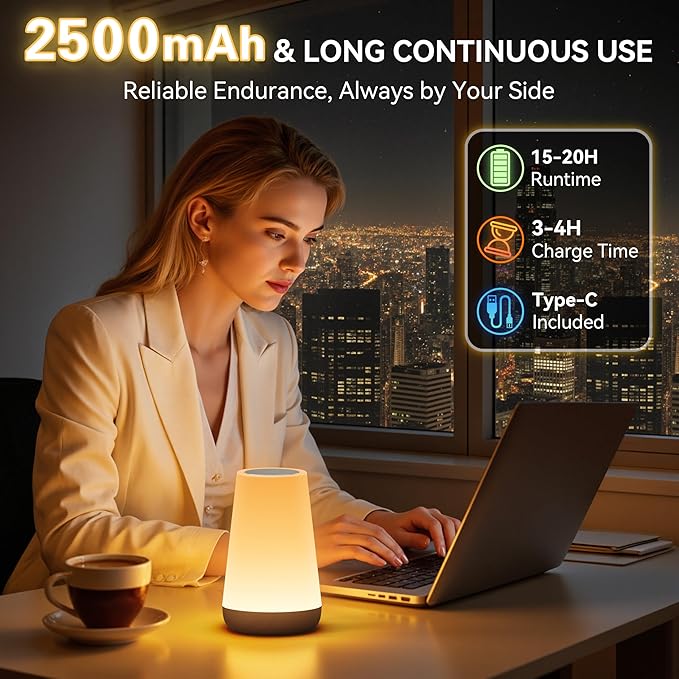 Auxmir Night Light, Dimmable Touch Lamp for Bedroom, 13 RGB Colors & 5 Brightness, Portable Rechargeable Bedside Table Lamp for Baby Nursery, Night Lights for Bedroom Living Room Bathroom Hallways