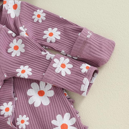 Newborn Baby Girl Fall Winter Outfits Clothes Knit Jumpsuit Ruffle Romper Newborn Coming Home Outfit for Baby Girl