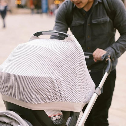 Little Unicorn Breathable Car Seat Canopy | Magnetic Closure Cover & Universal Fit | Protection & Privacy for Baby (Grey Stripe)