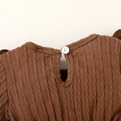 Happy Town Baby Girl Romper Infant Fall Winter Clothes Ruffle Sweater Long Sleeve Bodysuit Jumpsuit and Headband