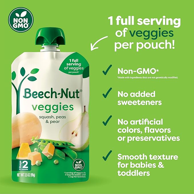 Beech-Nut Baby Food Pouches Variety Pack, NEW Farmer's Favorites Fruit & Veggie Purees Variety Pack, 3.5 oz (18 Pack)