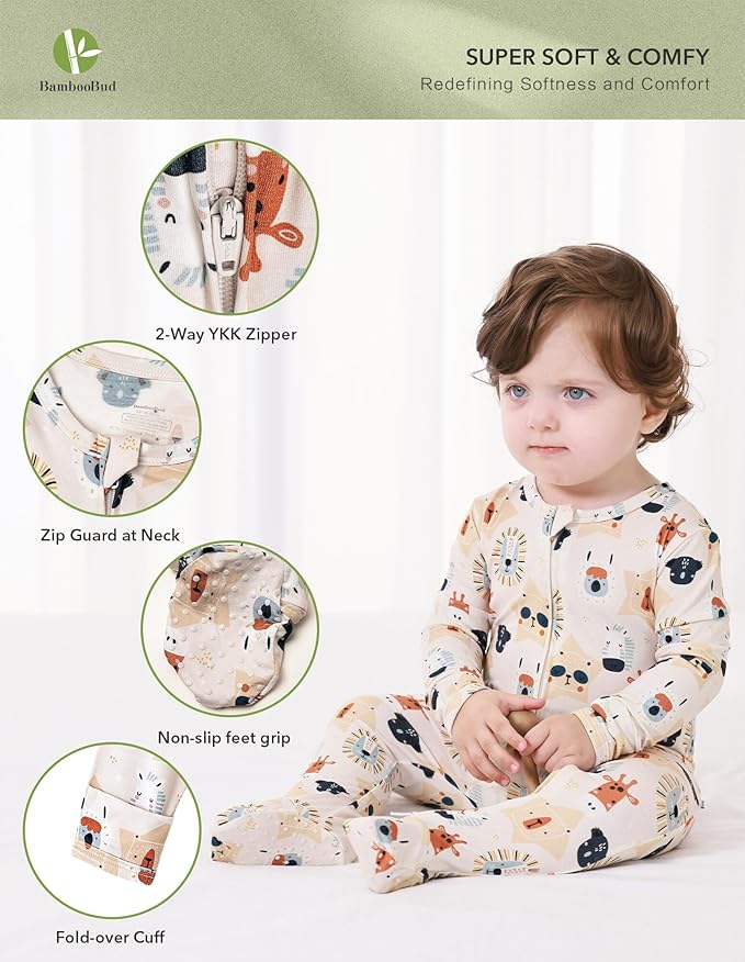 Baby Footie Romper Pajamas Unisex Newborn Infant Pjs Soft Rompers Viscose from Bamboo Sleepwear