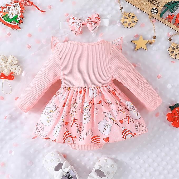 Hnyenmcko Newborn Baby Girl Christmas Clothes Infant Red Plaid Romper Dress Ruffle Long Sleeve Ribbed Bodysuit Headband Set