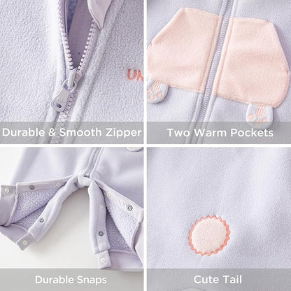 DAVE&BELLA Animal Jumpsuit for Baby Boy Girl, Hooded Winter One-Piece Romper Zip Up Fleece Infant Bodysuit with Snap Closure