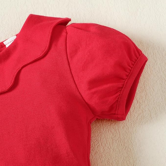 0-24M Infant Girls Ruffle Collar Romper Baby Girl Solid Color Bodysuit Casual Jumpsuit (Red short, 6-9 Months)