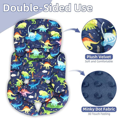 Infant Car Seat Insert Cushion, Baby Car Seat Head Body Support for Girls & Boys, Reversible Newborn Car Seat Insert with 2 Extra Strap Paddings, Premature Car Seat Cushion, Dinosaur