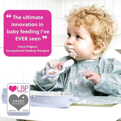 Bibado - Dippit Baby Spoon and Dipper, Mist (2-Pack) - Soft, Chewable Dipper & Deep Spoon - Two-Hand, Sensory Grip - Toddler Utensils - Baby Led Weaning Supplies - Baby Essentials - 6 Months+