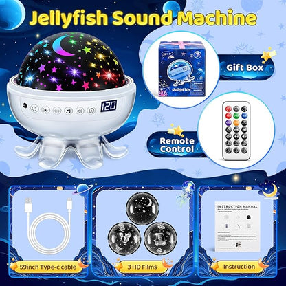Baby Sound Machine for Kids Night Light Projector with Star, 30 Soothing Sounds White Noise Machine for Sleeping, 31 Color | 4 Films Baby Sleep Trainer, Remote+Timer+3 Brightness Night Light for Kids