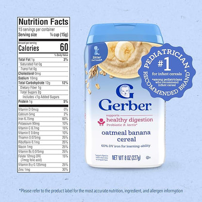 Gerber Stage 2 Baby Food, Oatmeal Banana Cereal, Probiotics Support Healthy Digestion, Baby Oatmeal Cereal