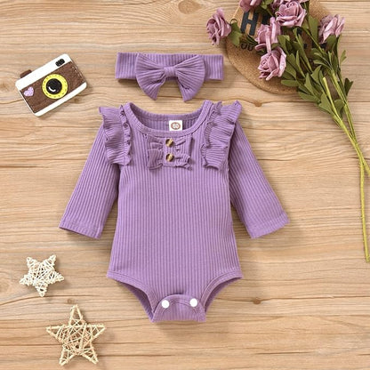 Aalizzwell Preemie Newborn Infant Baby Girls Clothes Ribbed Bodysuit Pants Set Fall Winter Outfits