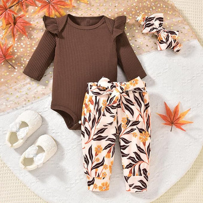 Aalizzwell Preemie Newborn Infant Baby Girls Clothes Ribbed Romper Bodysuit Pants Set Fall Winter Outfits