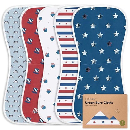 Organic Burp Cloths Baby Boy & Girl - 5-Pack Super Absorbent Cotton Burping Cloths for Babies, Soft & Plush Newborn Spit Up Rags, Infant Towels for Milk Spit Up, Unisex, Large 21" x 10" (U.S.A)