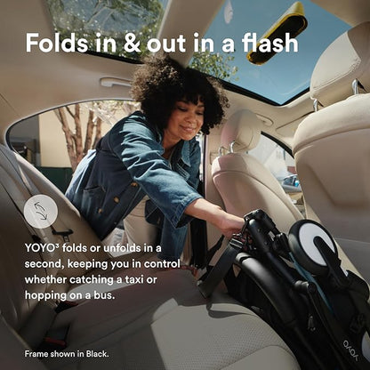 Stokke YOYO3 Stroller from 6 Months - Includes White Frame/Aqua Seat Cushion + Canopy - Folds in & Out in a Flash - Light & Compact - Carry-On Compatible