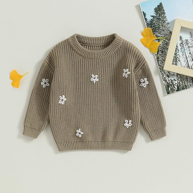 Mubineo Baby Girl Winter Clothes Cute Flower Sweater Crewneck Pullover Long Sleeve Knit Newborn Infant Sweaters
