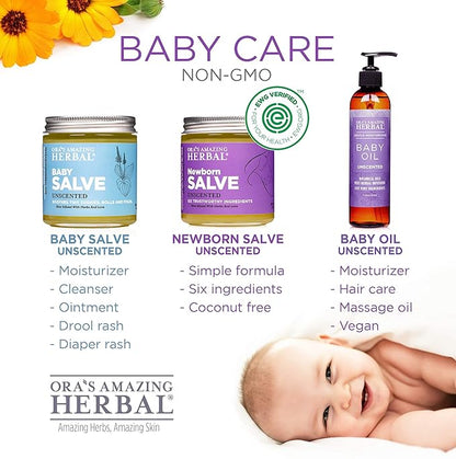 Ora's Amazing Herbal Calendula Baby Oil, Natural Infant Massage, Cradle Cap Scalp and Hair Oil, Organic Jojoba, Baby Acne, Unscented